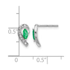 14k White Gold 5x2.5mm Marquise Emerald and Diamond Curved Post Earrings