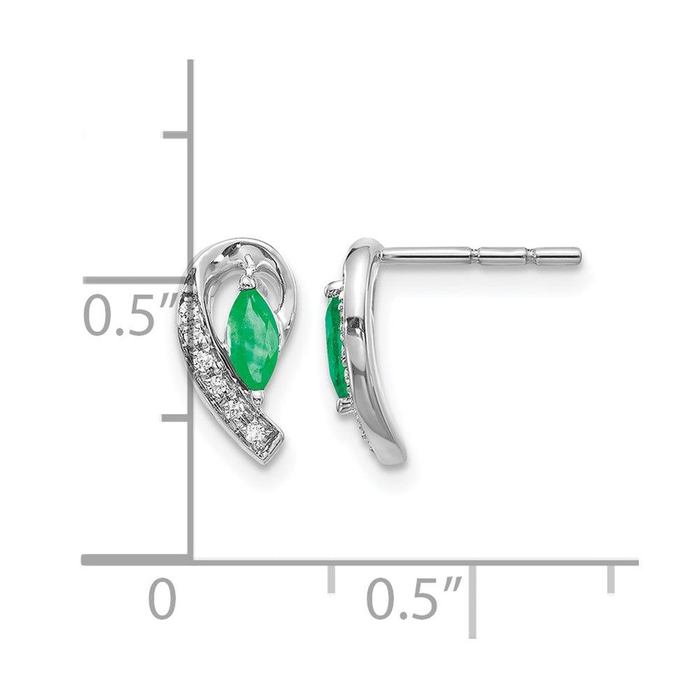 14k White Gold 5x2.5mm Marquise Emerald and Diamond Curved Post Earrings