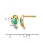 14k 5x2.5mm Marquise Emerald and Diamond Curved Post Earrings