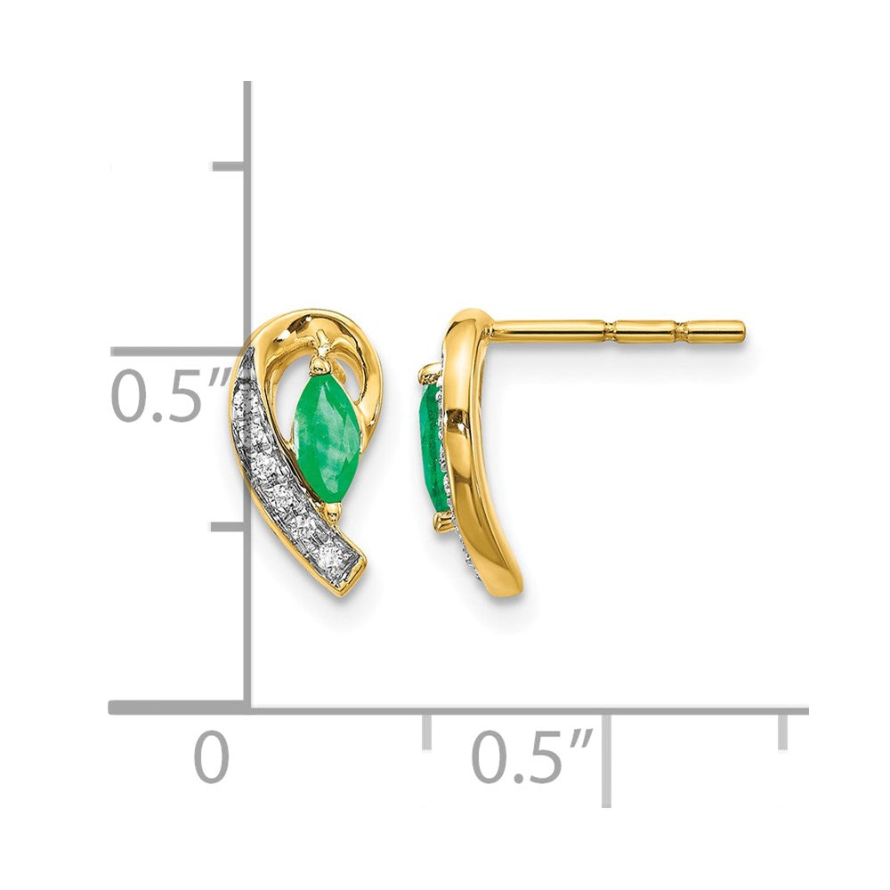14k 5x2.5mm Marquise Emerald and Diamond Curved Post Earrings