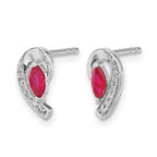 14k White Gold 5x2.5mm Marquise Ruby and Diamond Curved Post Earrings