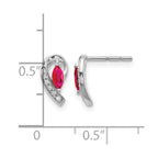 14k White Gold 5x2.5mm Marquise Ruby and Diamond Curved Post Earrings