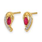 14k 5x2.5mm Marquise Ruby and Diamond Curved Post Earrings