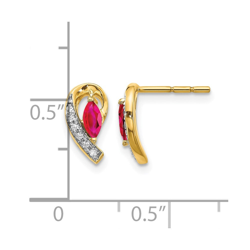 14k 5x2.5mm Marquise Ruby and Diamond Curved Post Earrings