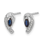 14k White Gold 5x2.5mm Marquise Sapphire and Diamond Curved Post Earrings
