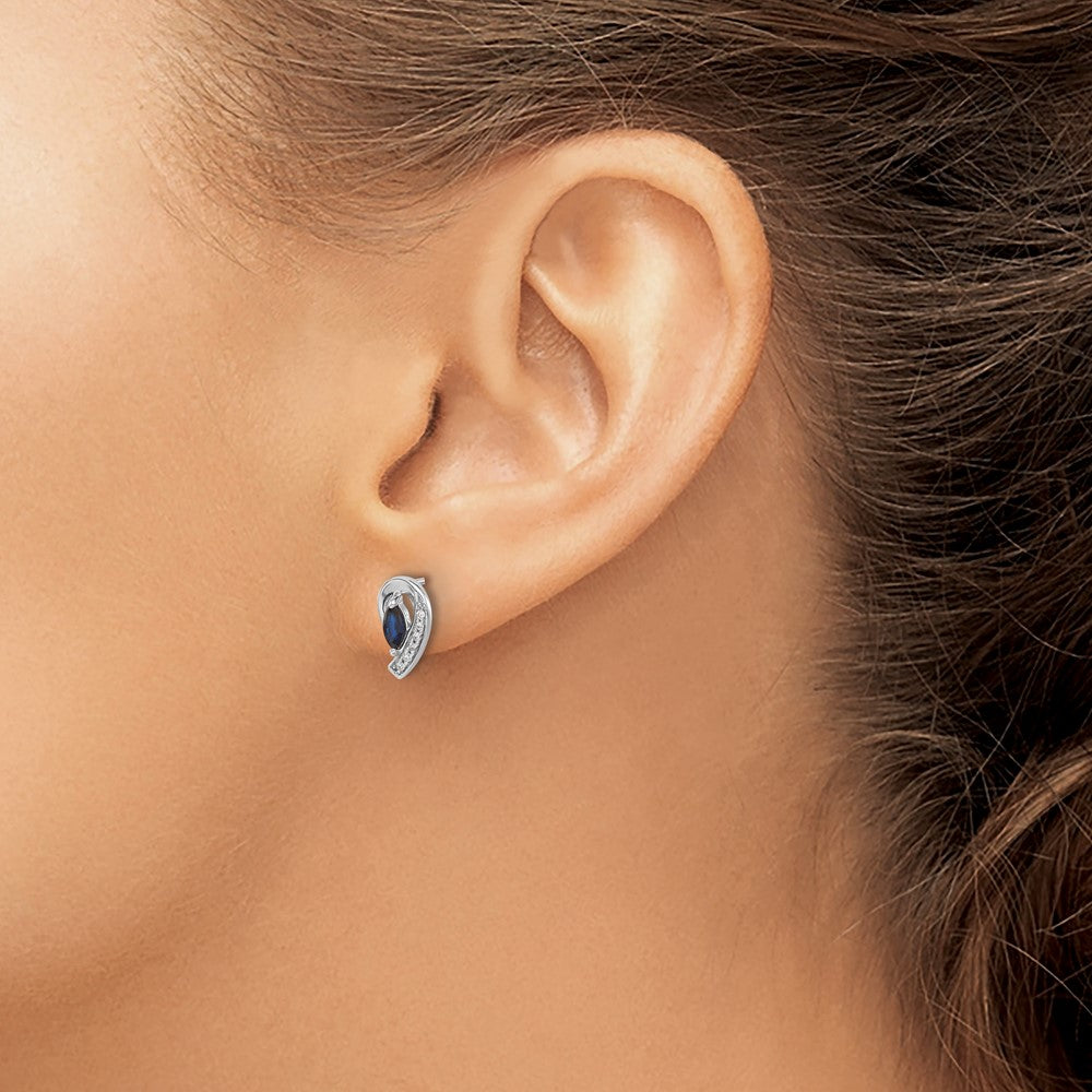 14k White Gold 5x2.5mm Marquise Sapphire and Diamond Curved Post Earrings