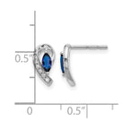 14k White Gold 5x2.5mm Marquise Sapphire and Diamond Curved Post Earrings