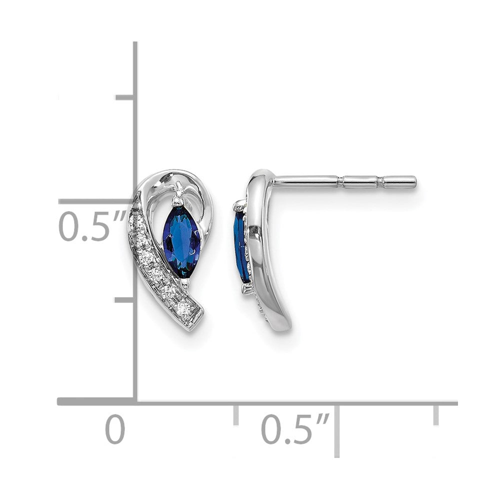 14k White Gold 5x2.5mm Marquise Sapphire and Diamond Curved Post Earrings