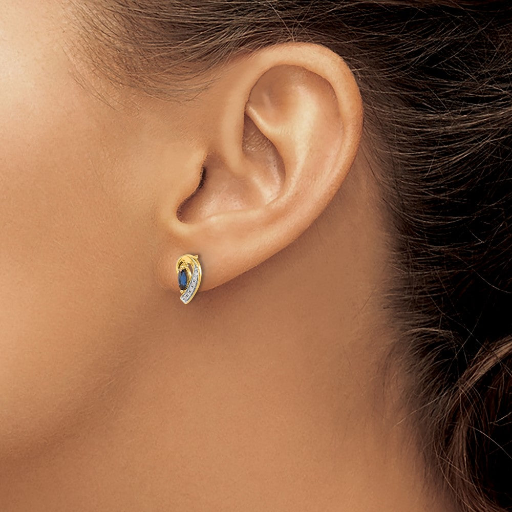 14k 5x2.5mm Marquise Sapphire and Diamond Curved Post Earrings