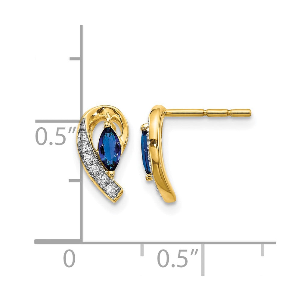 14k 5x2.5mm Marquise Sapphire and Diamond Curved Post Earrings