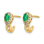 14k 5x3mm Oval Emerald and Diamond J-Hoop Post Earrings