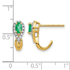 14k 5x3mm Oval Emerald and Diamond J-Hoop Post Earrings