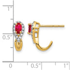 14k 5x3mm Oval Ruby and Diamond J-Hoop Post Earrings