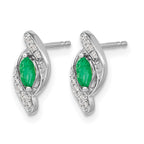 14k White Gold 5x2.5mm Marquise Emerald and Diamond Post Earrings