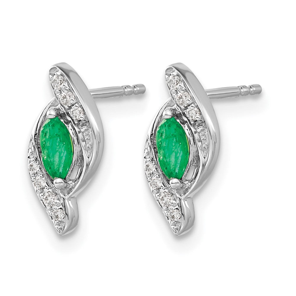 14k White Gold 5x2.5mm Marquise Emerald and Diamond Post Earrings