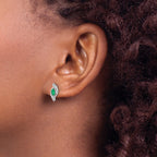 14k White Gold 5x2.5mm Marquise Emerald and Diamond Post Earrings