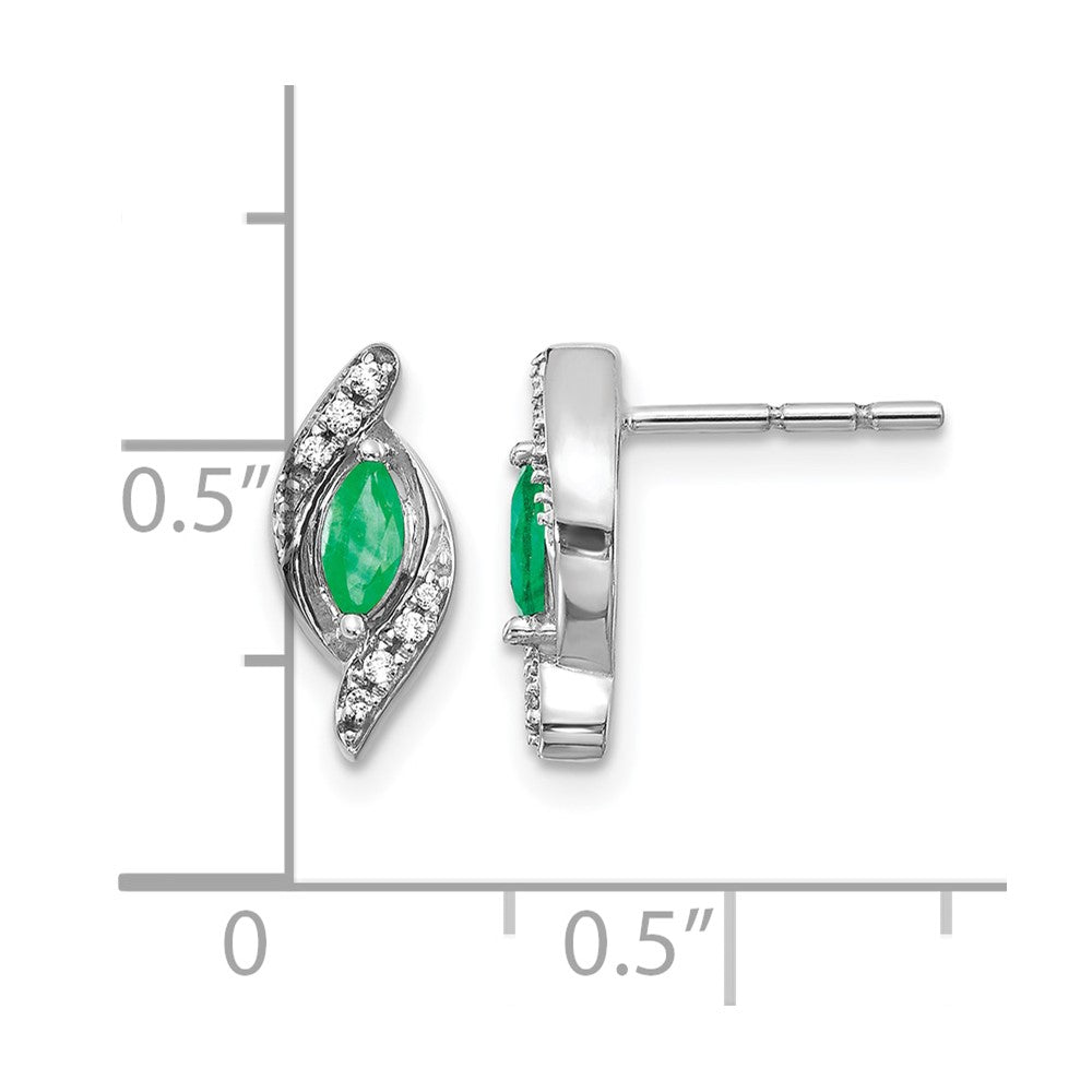 14k White Gold 5x2.5mm Marquise Emerald and Diamond Post Earrings