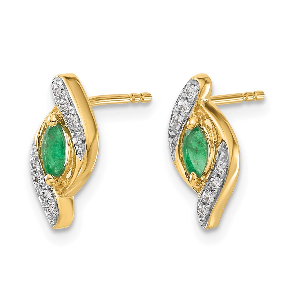14k 5x2.5mm Marquise Emerald and Diamond Post Earrings