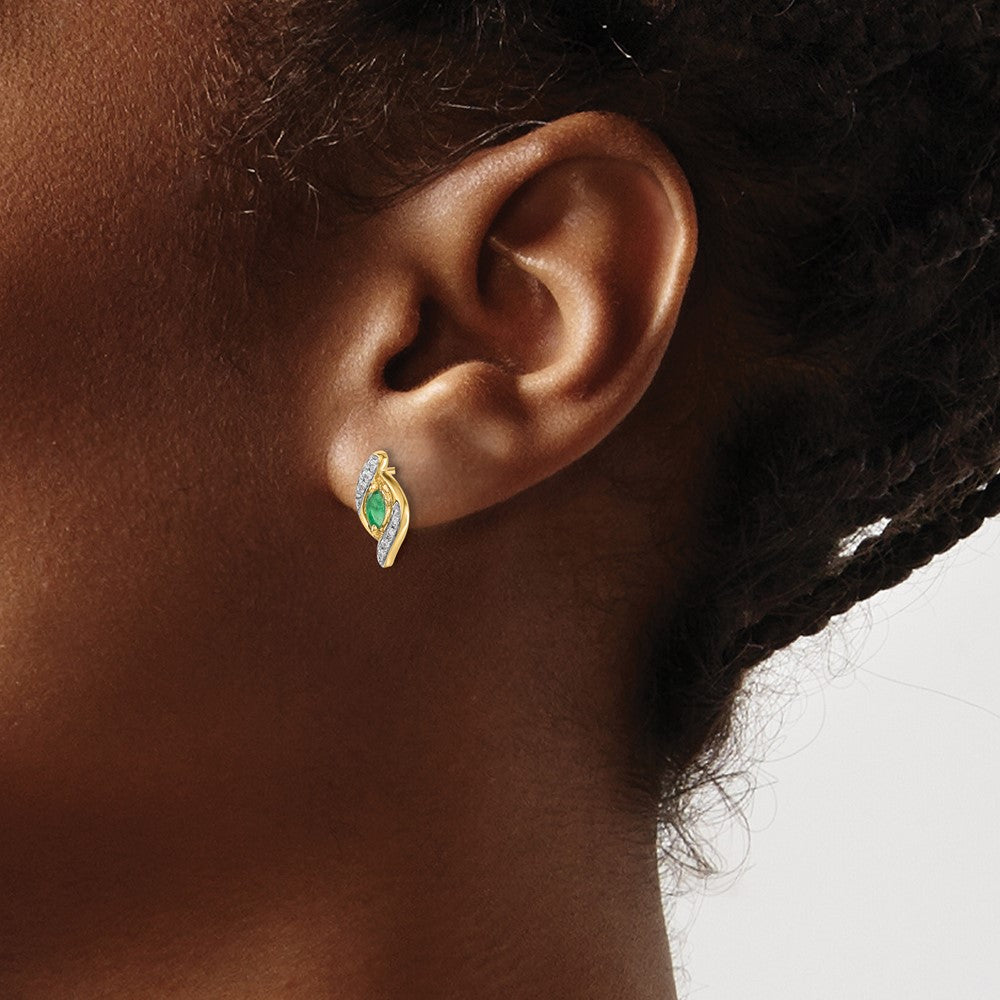 14k 5x2.5mm Marquise Emerald and Diamond Post Earrings
