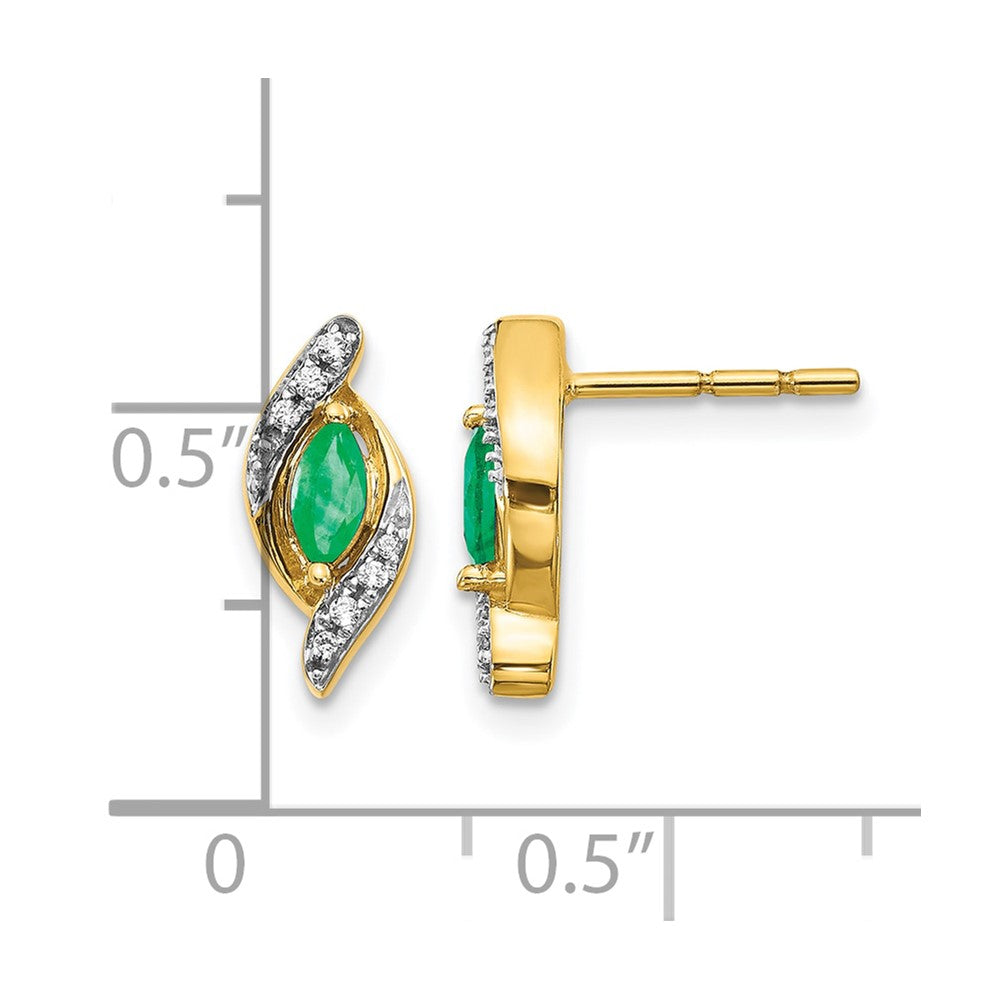 14k 5x2.5mm Marquise Emerald and Diamond Post Earrings