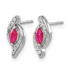14k White Gold 5x2.5mm Marquise Ruby and Diamond Post Earrings