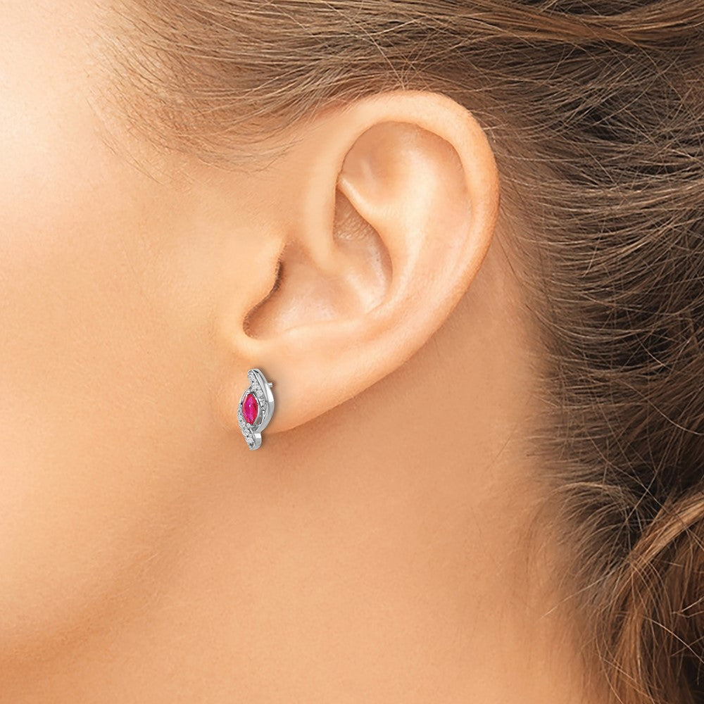14k White Gold 5x2.5mm Marquise Ruby and Diamond Post Earrings