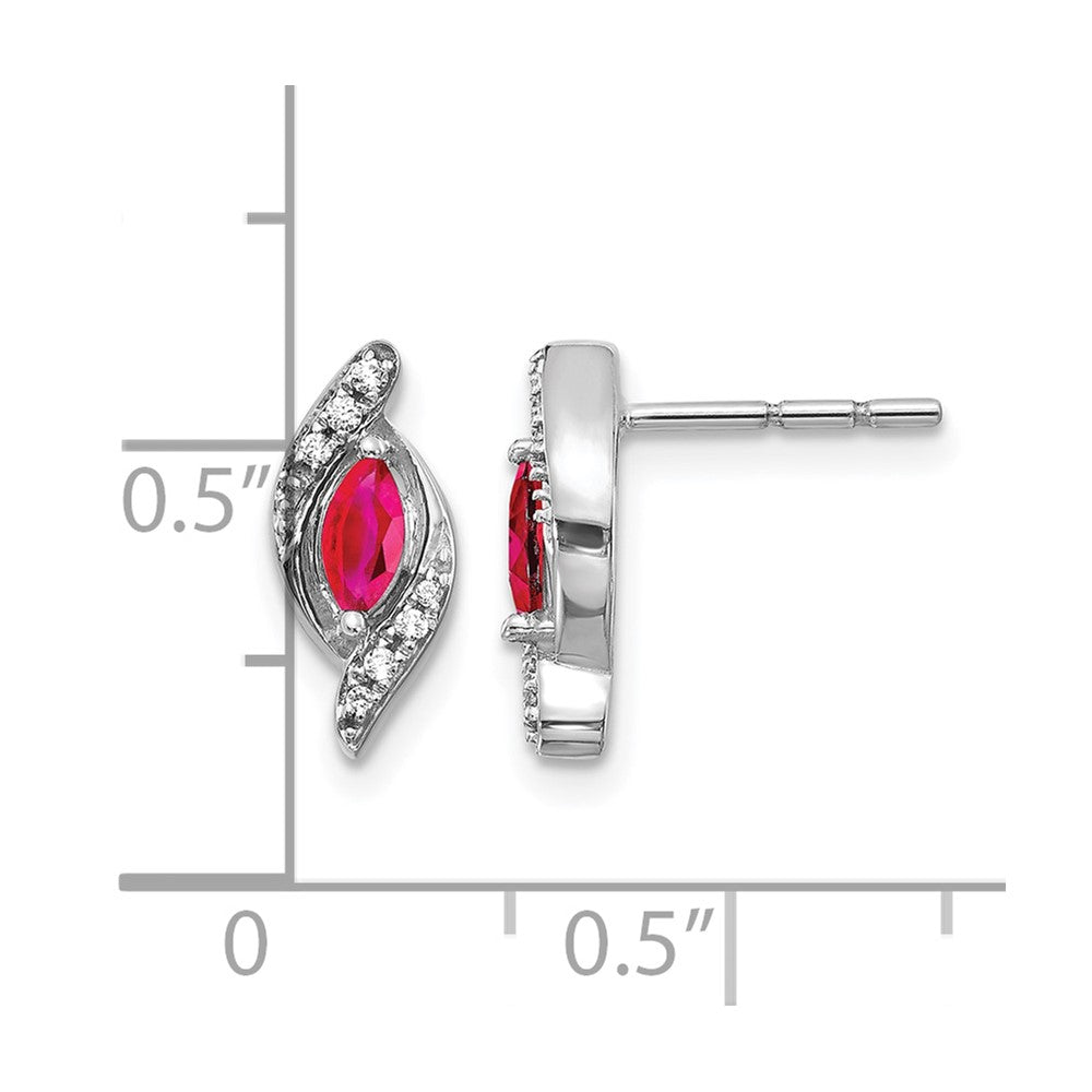 14k White Gold 5x2.5mm Marquise Ruby and Diamond Post Earrings