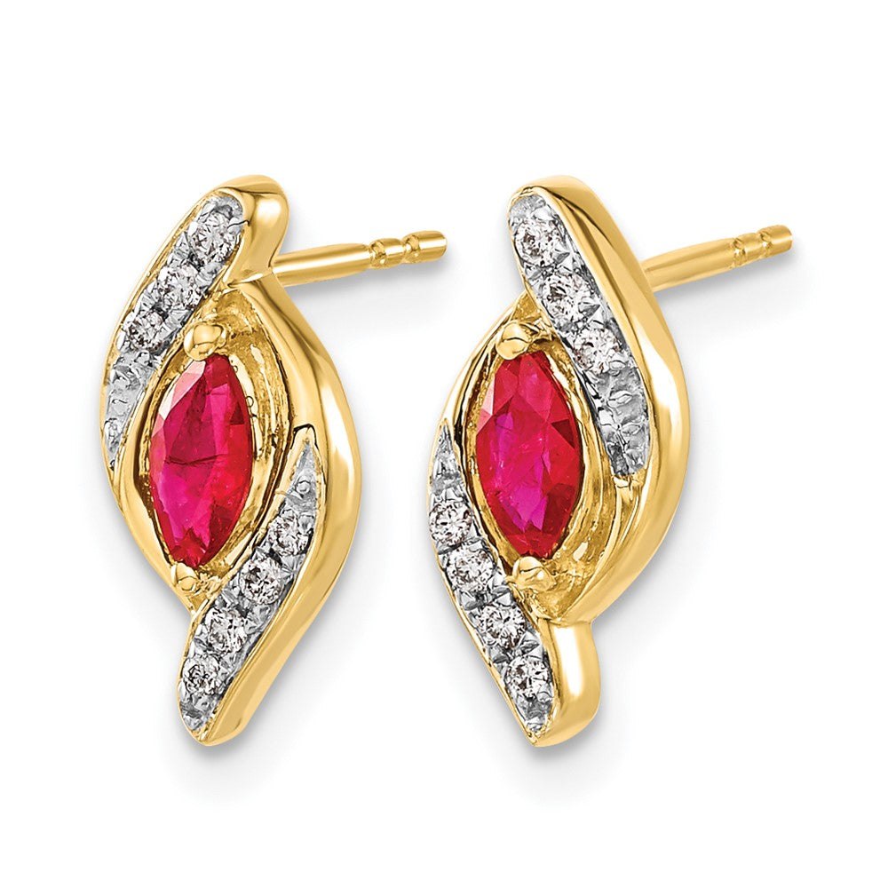 14k 5x2.5mm Marquise Ruby and Diamond Post Earrings