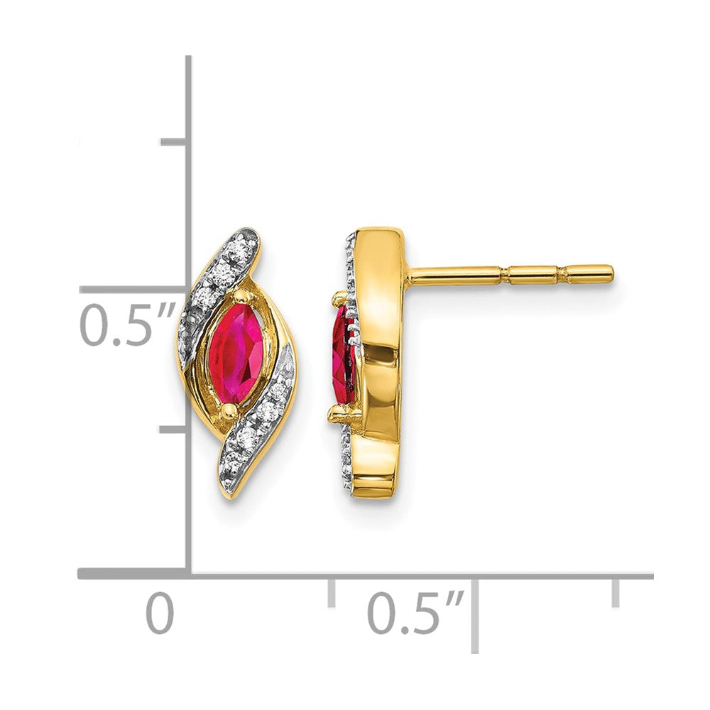 14k 5x2.5mm Marquise Ruby and Diamond Post Earrings