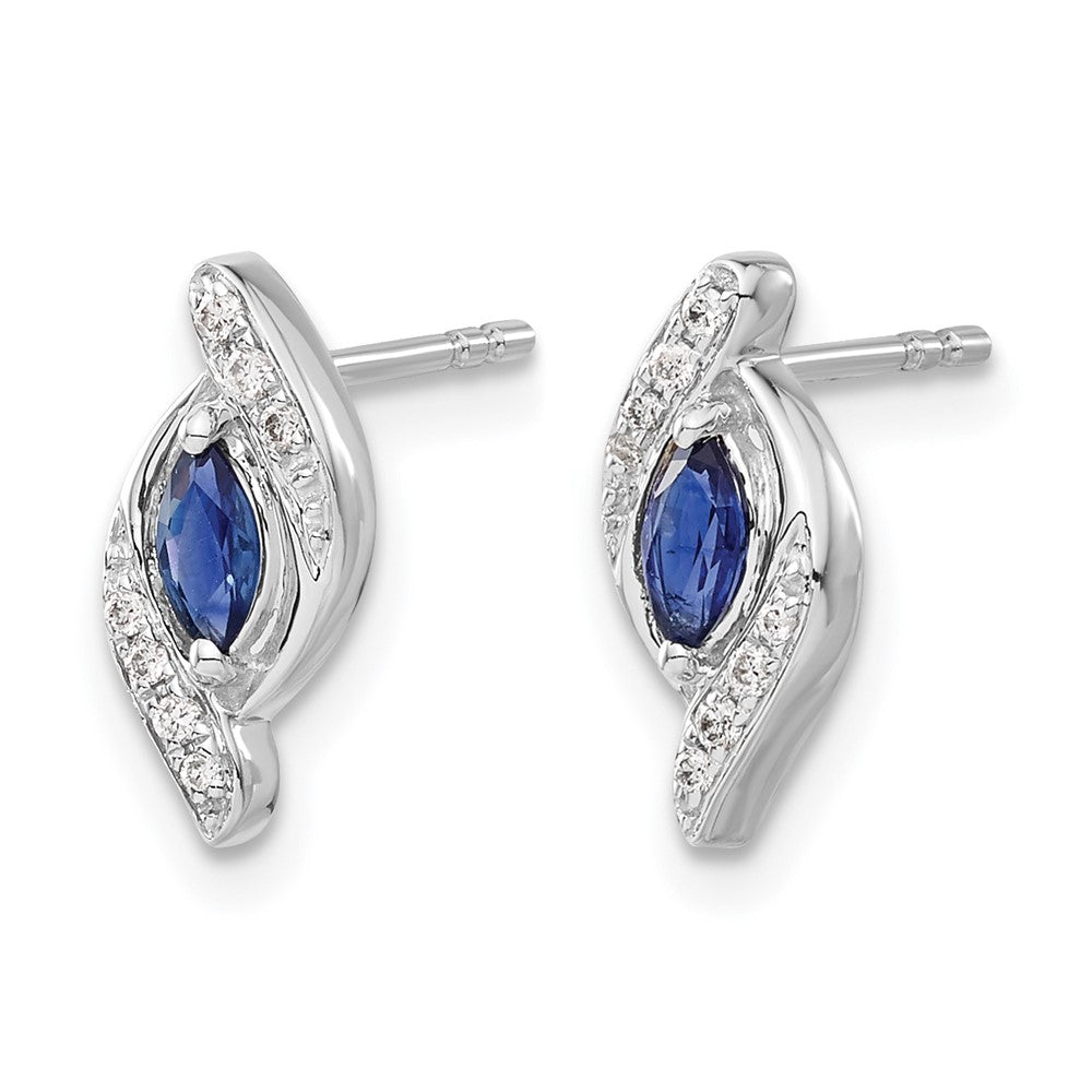 14k White Gold 5x2.5mm Marquise Sapphire and Diamond Post Earrings