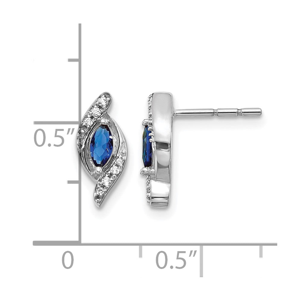 14k White Gold 5x2.5mm Marquise Sapphire and Diamond Post Earrings