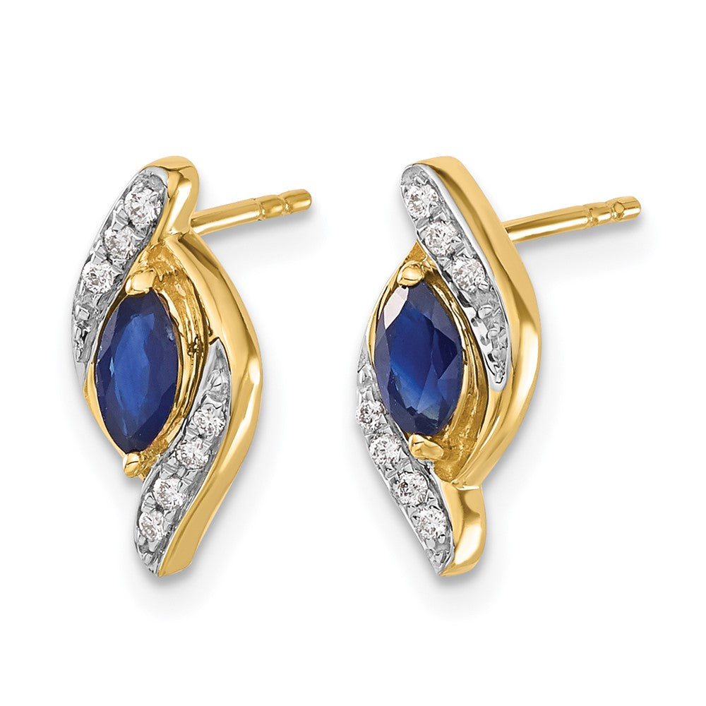 14k 5x2.5mm Marquise Sapphire and Diamond Post Earrings