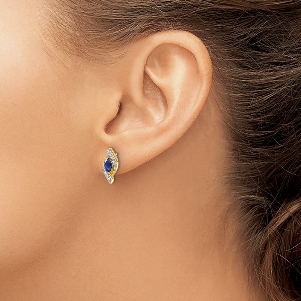 14k 5x2.5mm Marquise Sapphire and Diamond Post Earrings
