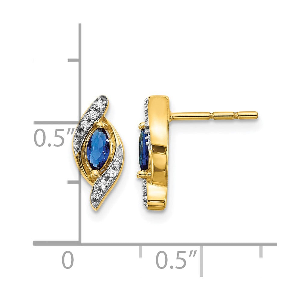 14k 5x2.5mm Marquise Sapphire and Diamond Post Earrings