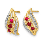 14k Polished Siam Ruby and Diamond Curve Post Earrings