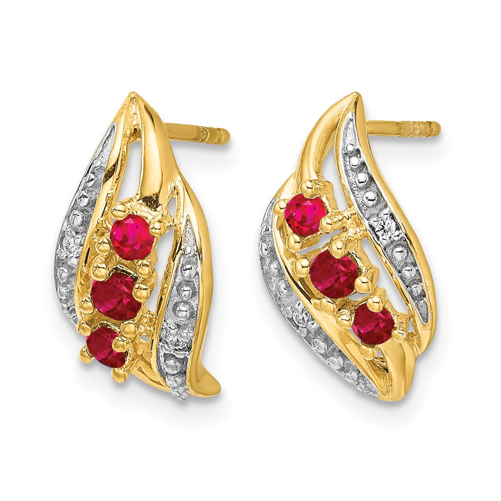 14k Polished Siam Ruby and Diamond Curve Post Earrings