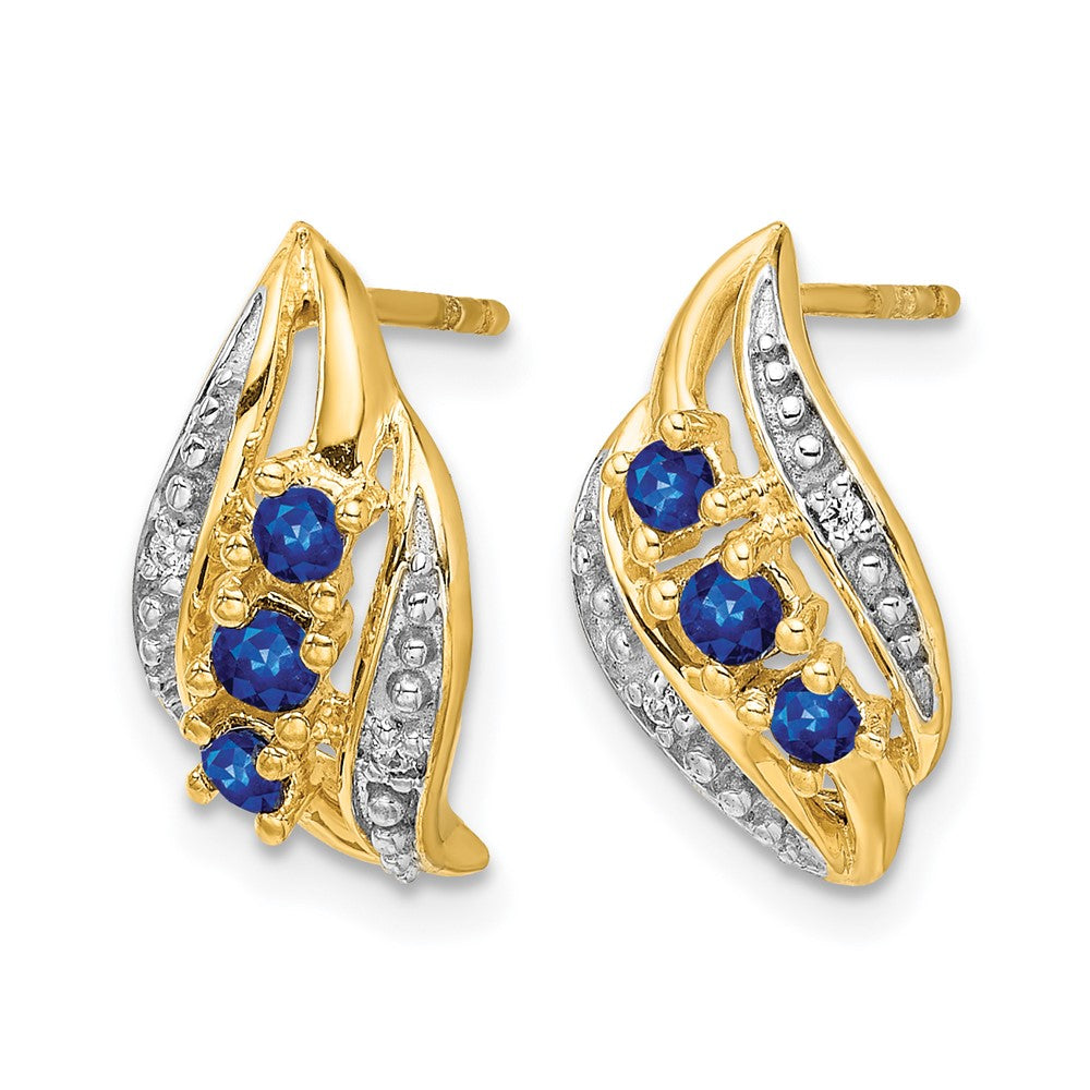 14k Polished Sapphire and Diamond Curve Post Earrings