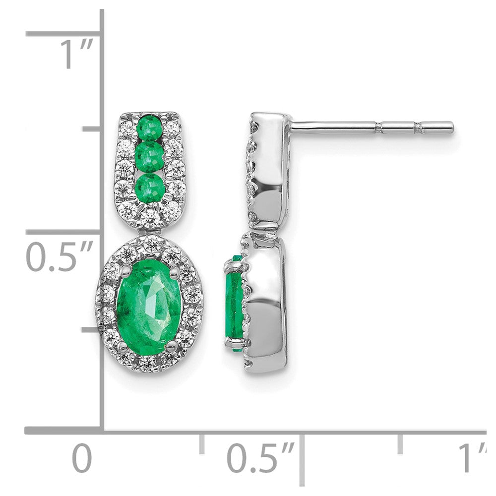 14k White Gold 6x4mm Oval Emerald and Diamond Halo Post Earrings