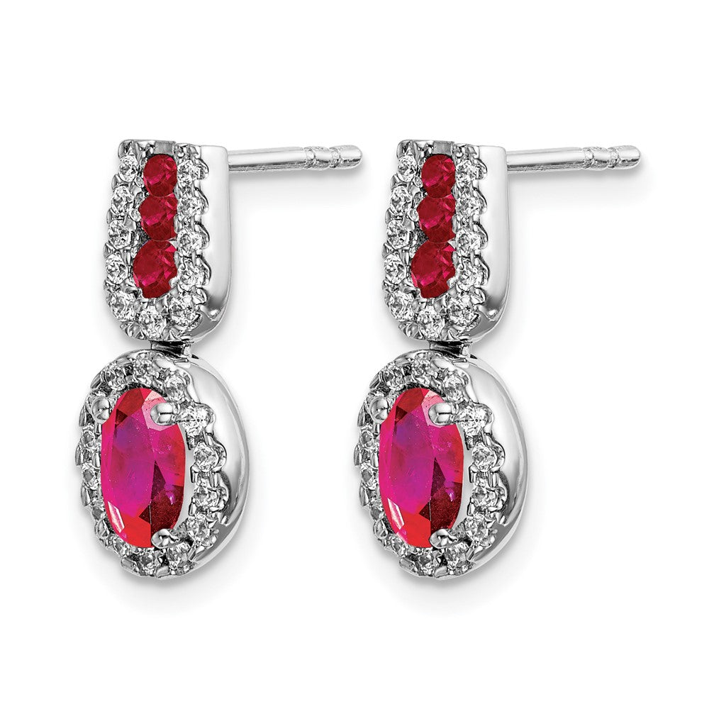 14k White Gold 6x4mm Oval Ruby and Diamond Halo Post Earrings