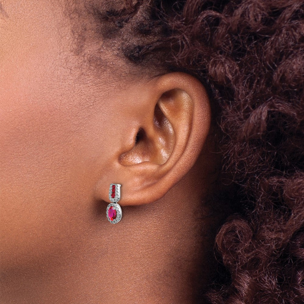 14k White Gold 6x4mm Oval Ruby and Diamond Halo Post Earrings