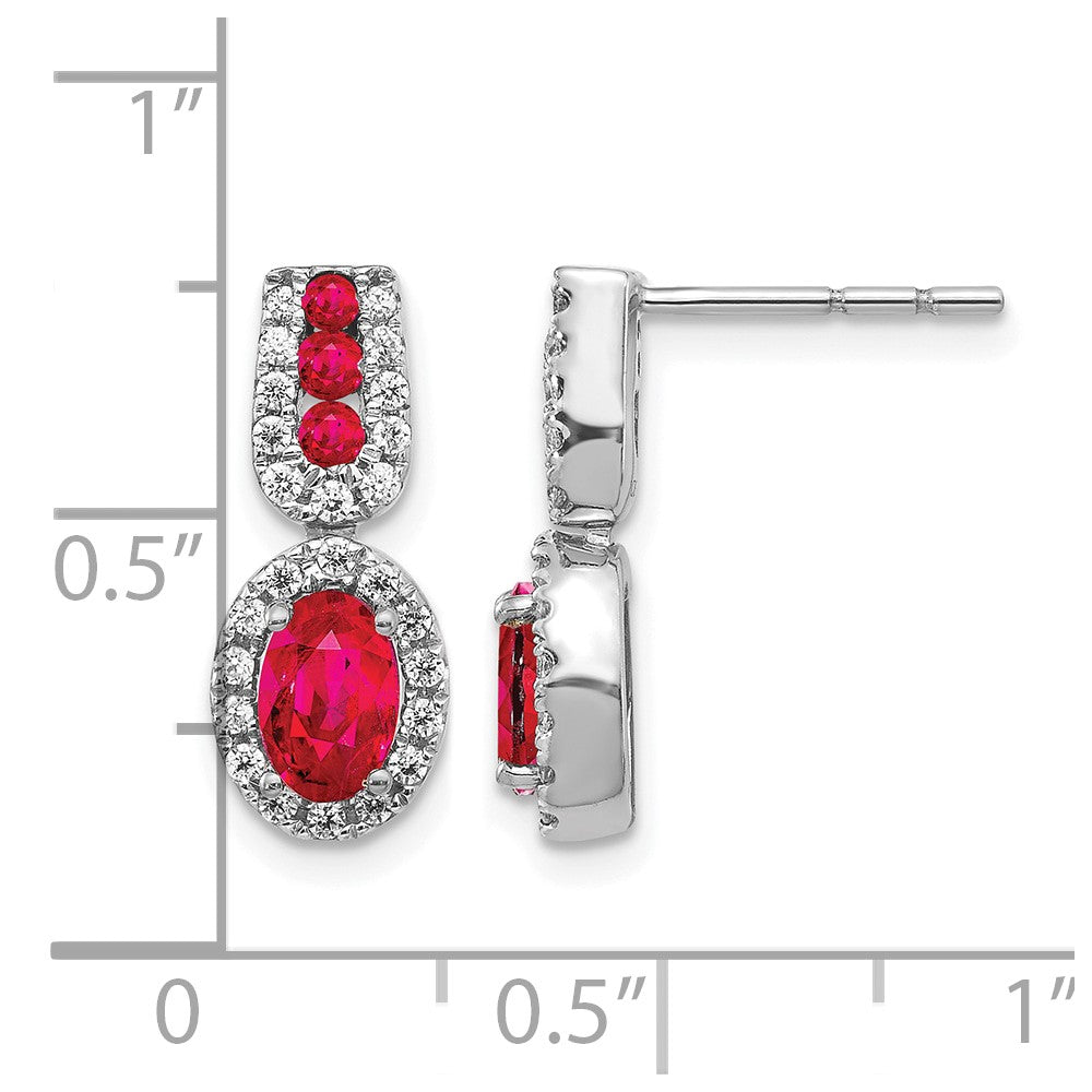 14k White Gold 6x4mm Oval Ruby and Diamond Halo Post Earrings