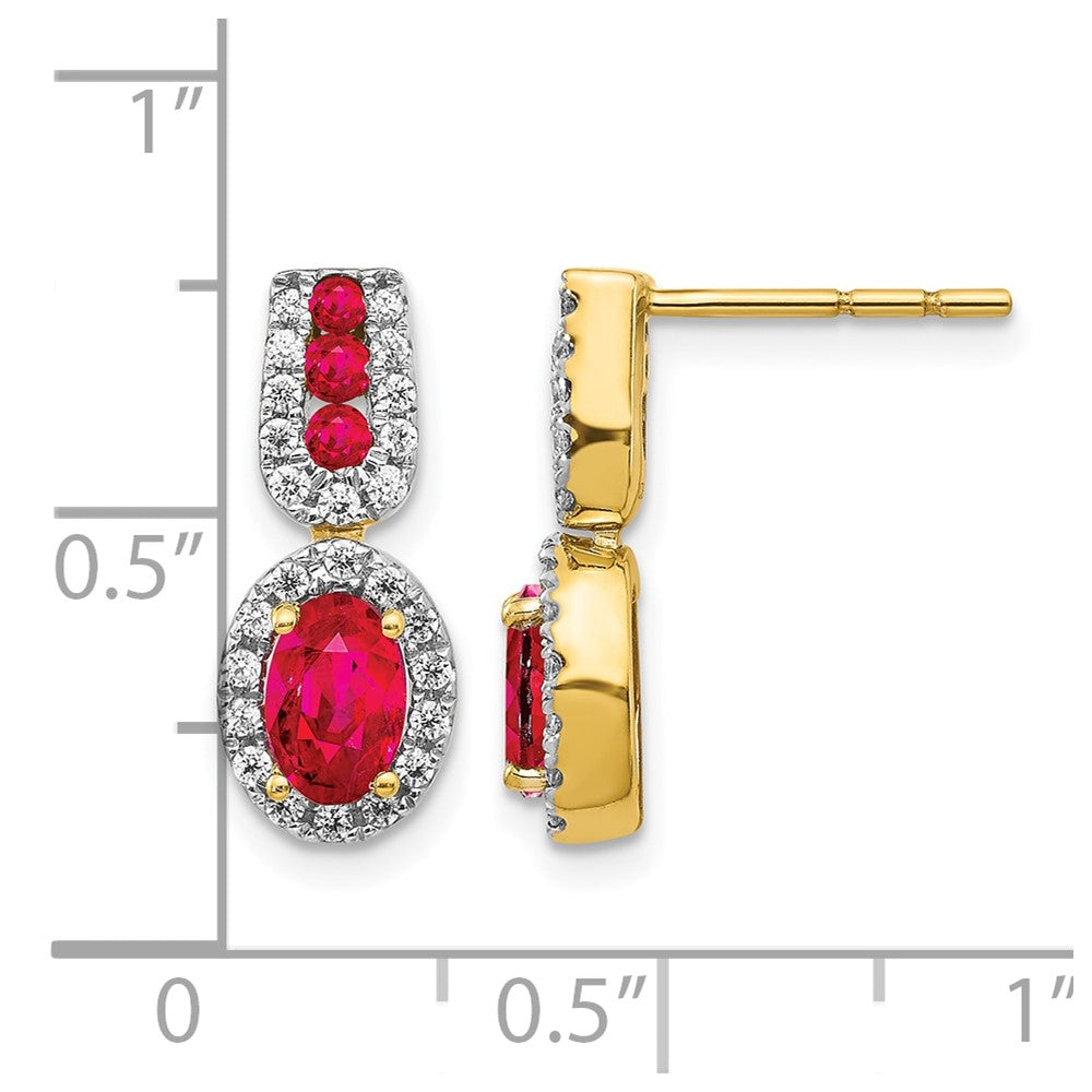 14k 6x4mm Oval Ruby and Diamond Halo Post Earrings