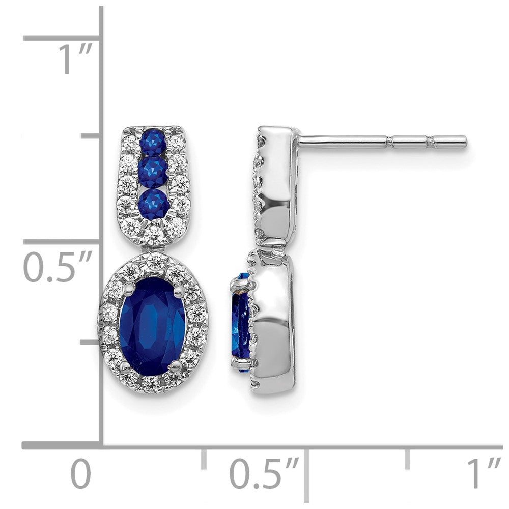 14k White Gold 6x4mm Oval Sapphire and Diamond Halo Post Earrings
