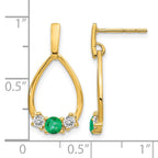 14k Emerald and White Sapphire Teardrop Post Dangle Earrings