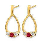 14k Ruby and White Sapphire Teardrop Post Dangle Earrings