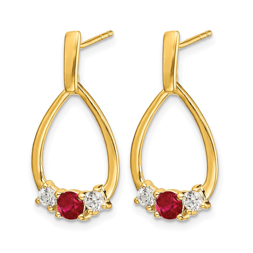 14k Ruby and White Sapphire Teardrop Post Dangle Earrings