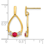 14k Ruby and White Sapphire Teardrop Post Dangle Earrings