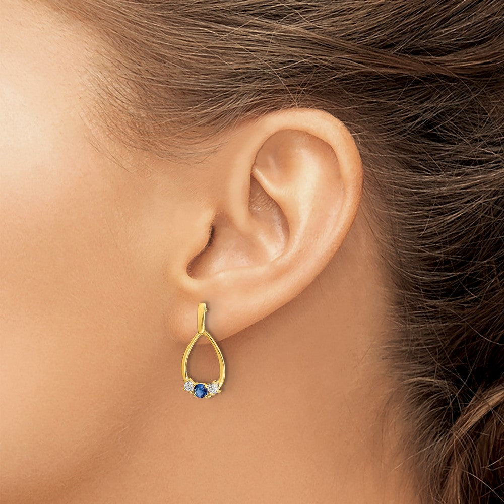 14k  Blue and White Sapphire Teardrop Post Dangle Earrings