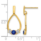 14k  Blue and White Sapphire Teardrop Post Dangle Earrings