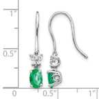 14k White Gold 6x4mm Oval Emerald and Diamond Shepherd Hook Earrings